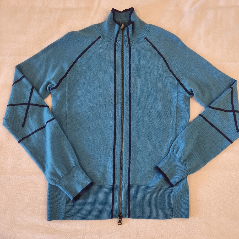 Athleta Wool Blend Zip-up Sweater Size Medium Blue Nordic